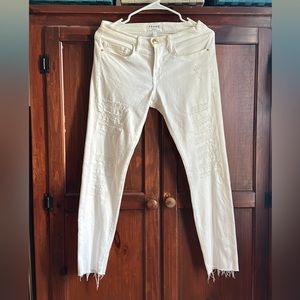 FRAME DENIM LE BOY WHITE RAW HEM JEANS